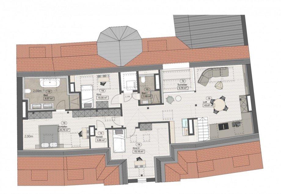 Grundrissvariante drei Schlafzimmer Wohnung M�nchen