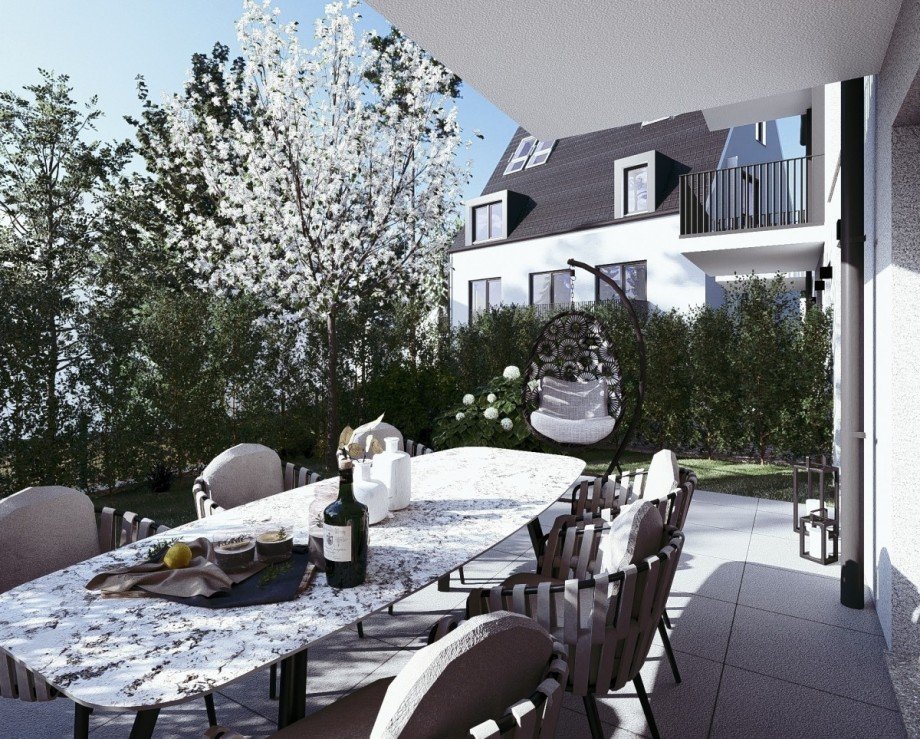 Sonnenterrasse Visualisierung Erdgeschosswohnung Dachau